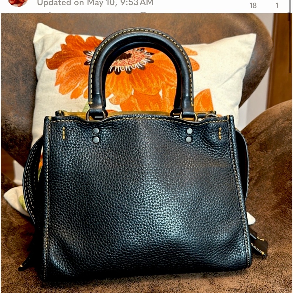 COACH 1941 ROGUE 25 BLACK PEBBLED LEATHER SUEDE LINED BLACK COPPER HARDWARE EUC!